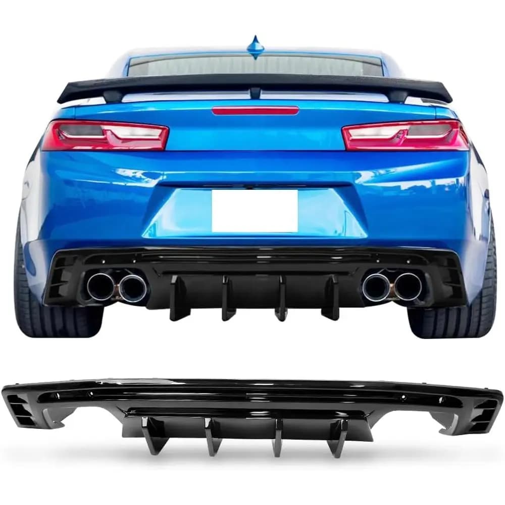 Diffusore Posteriore Compatibile con Chevrolet Camaro 2016-2024 (Escluso Modello ZL1), Nero Lucido in PP Stile Ikon 1 Pezzo Valance L