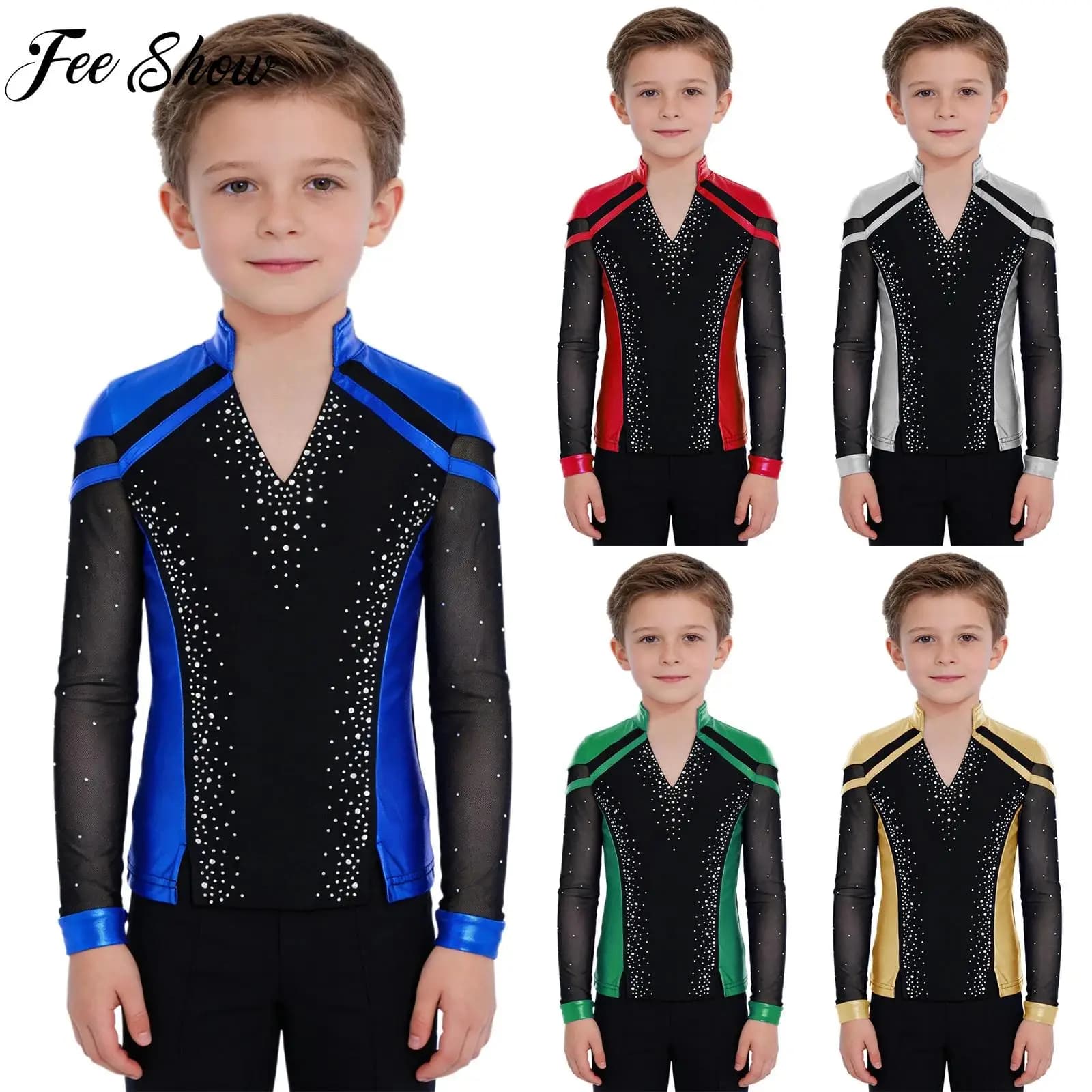 Bambino Ragazzi Ginnastica Pattinaggio su ghiaccio Costume da ballo Manica lunga Orlo diviso Strass Metallico Abbigliamento da allenamento per prestazioni superiori