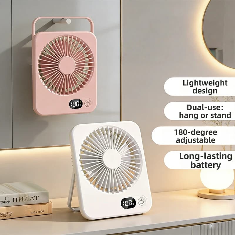Foldable Desk Fan—2026 New,USB Rechargeable,5 Speeds,180° Tilt,Wall Hanging,Power Display,Ultra Quiet,Office Home Portable