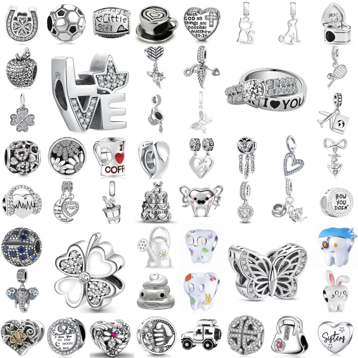 New 925 Silver Coffee Cup Dreamcatcher Cat Dog Car Talisman, Suitable for Original Bracelet European Women Pendant Birthday Gift
