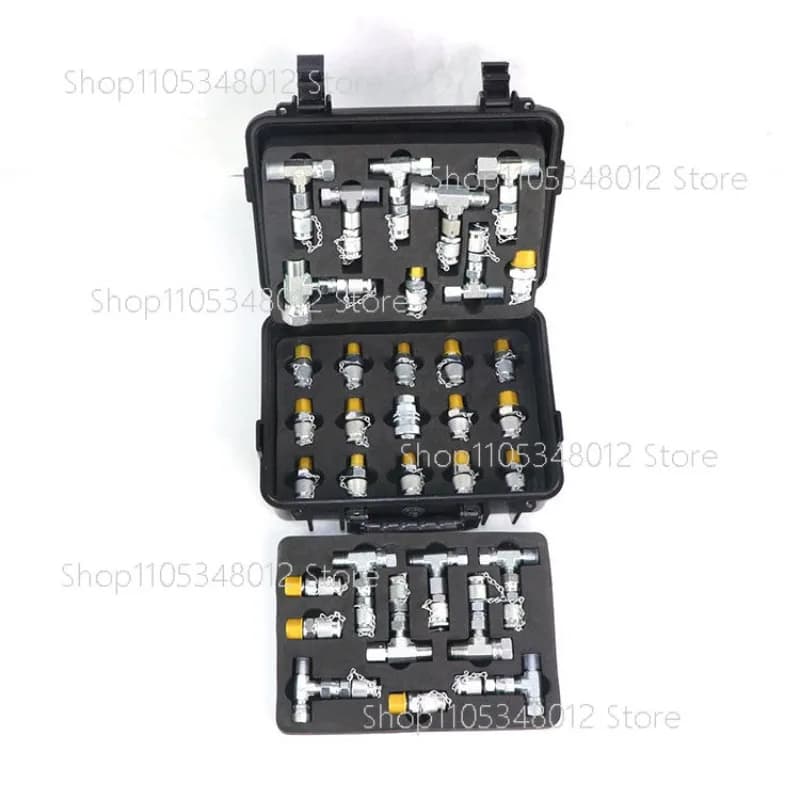 20 joints 14 tees Excavator Pressure Test Tee Pilot Distribution Valve Travel Hydraulic Maintenance Pressure Gauge Adapter Kit