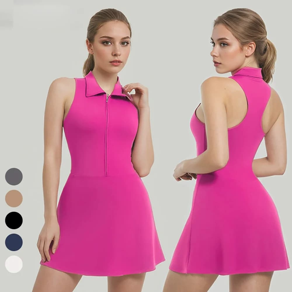 Abito da tennis intero da yoga con risvolto con cerniera Abito intero da fitness per abbigliamento sportivo antiriflesso a vita alta dimagrante