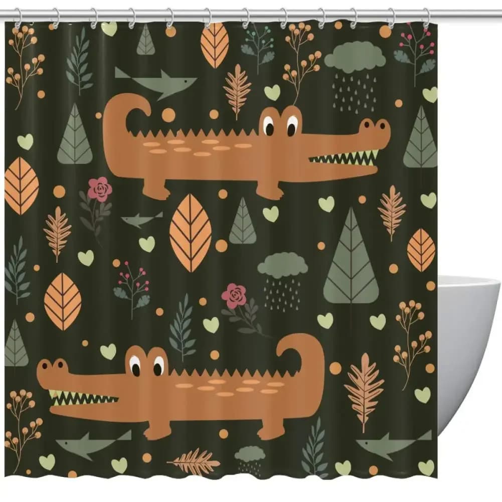 Tenda da Doccia con Animali in Stile Cartone Animato, Divertente Tenda da Doccia per Bambini con Coccodrillo, Tessuto Impermeabile, Decorazione per Bagno con Ganci