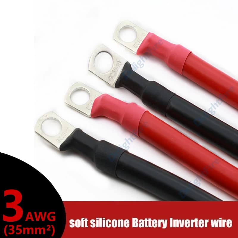 Cavo in silicone 3AWG con terminali M6 M8 M10 capicorda a crimpare cavo elettrico da 35 mm2 per avviamento automobilistico per inverter batteria
