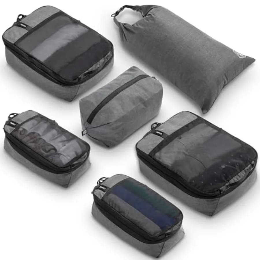 Premium Set of 6 Travel Compression Cubes with Bag for Shoes & Linen Bag, Organizer Net Space Saving Grigia for Bags