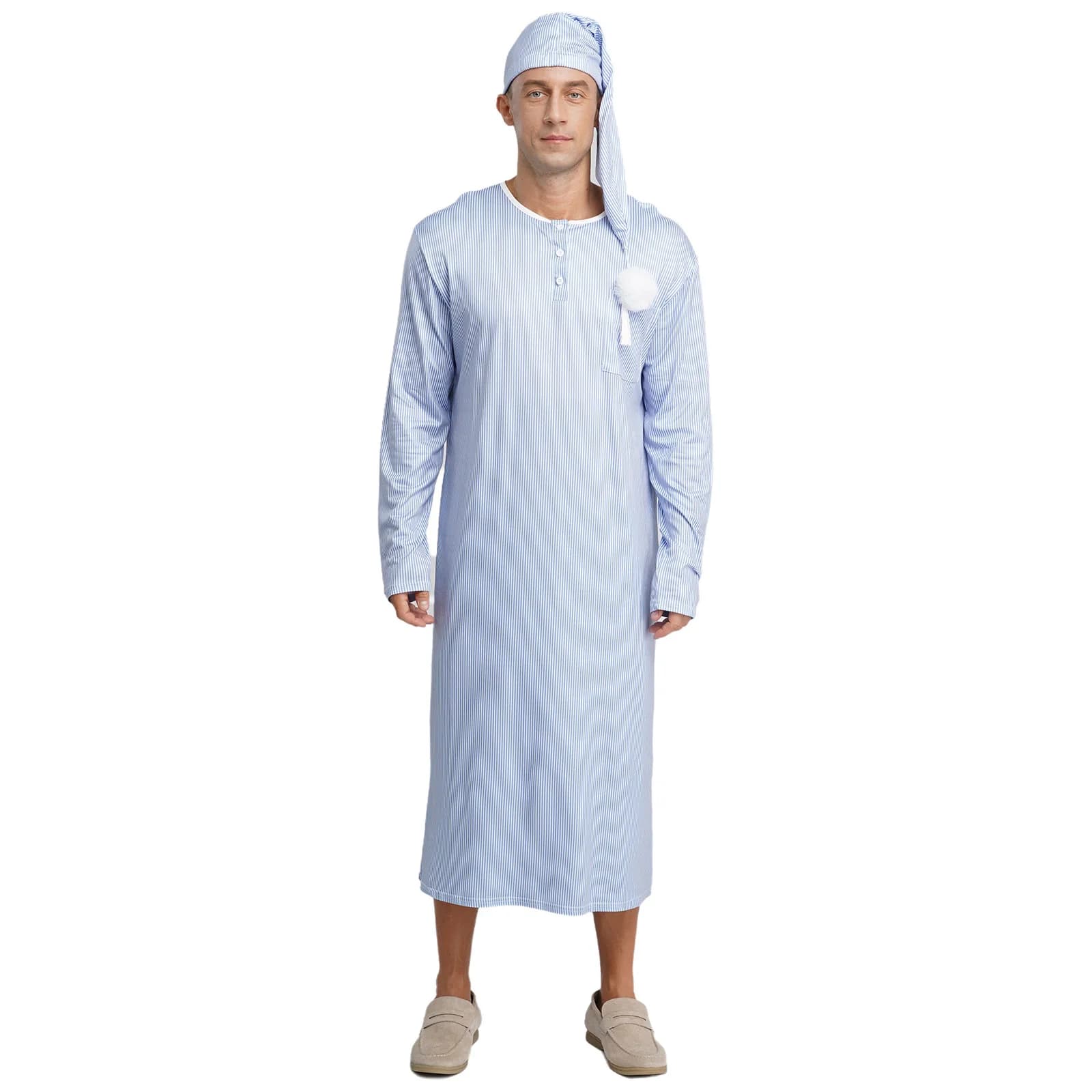 Camicia da notte da uomo Sissy, vestaglia da notte a righe con set di cappelli, indumenti da notte completi, comodi indumenti da casa per le serate natalizie