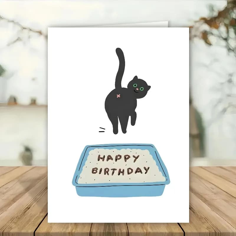 10 pezzi/5 pezzi Divertente biglietto di compleanno a forma di lettiera per gatti - Con messaggio "Buon Compleanno" | Biglietto d'auguri unico per gli amanti dei gatti