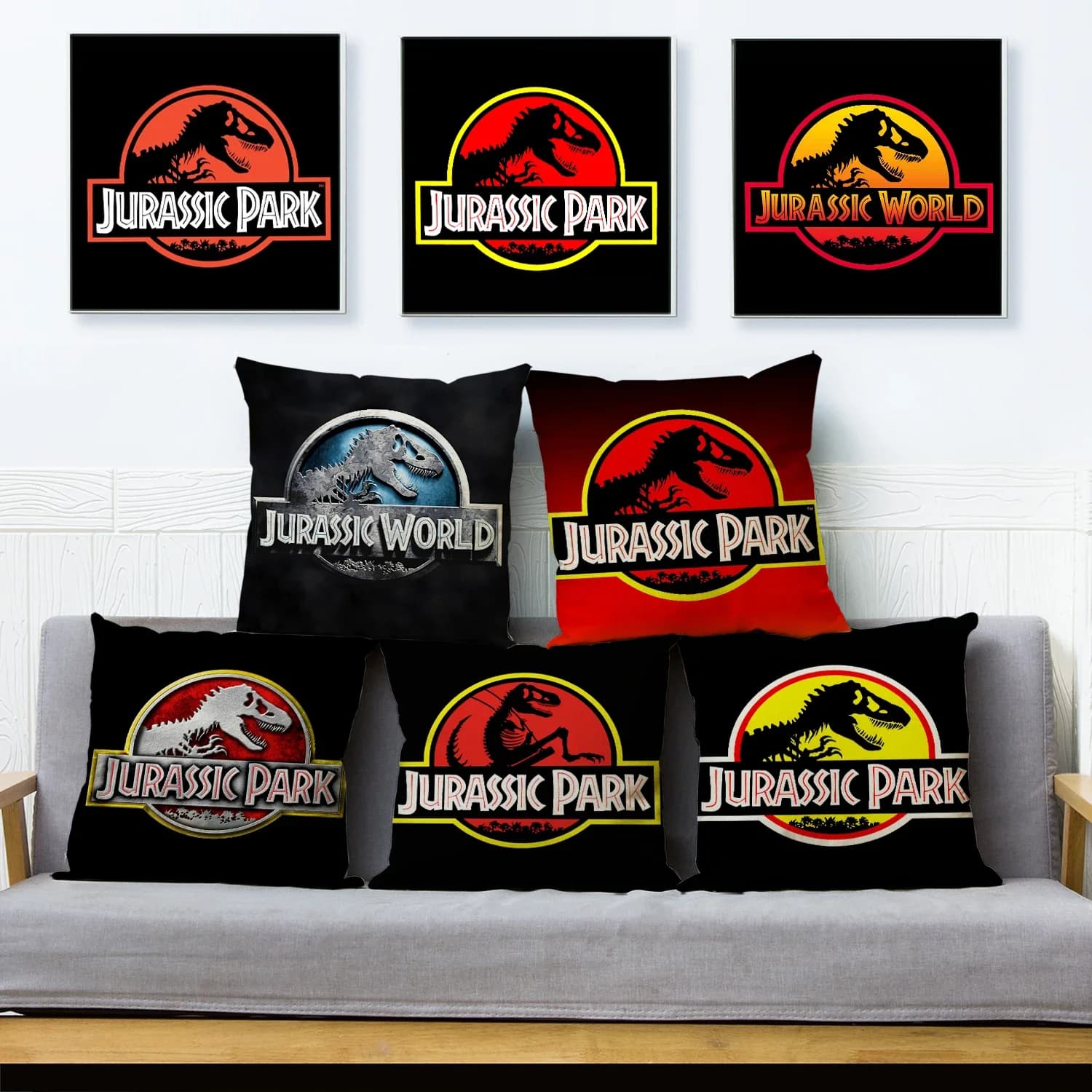 Jurassic Park logo cushion cover in style 50 for sofa Home decorations for children's room pillowcase with polyester dinosaur print