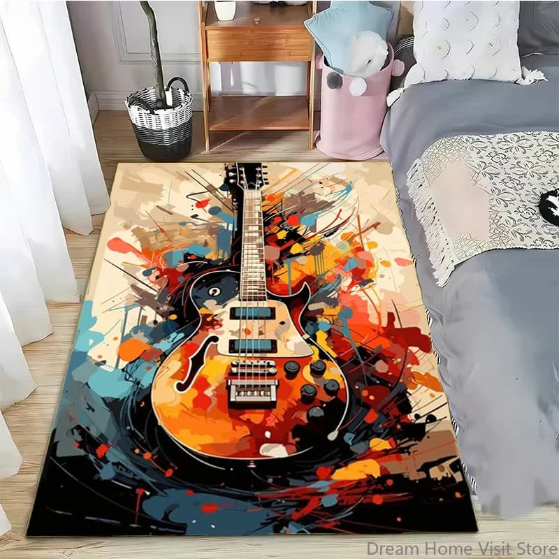 Tappeto con Stampa di Strumenti Musicali Astratti, Morbido e Grande per Soggiorno, Camera da Letto e Cameretta dei Bambini