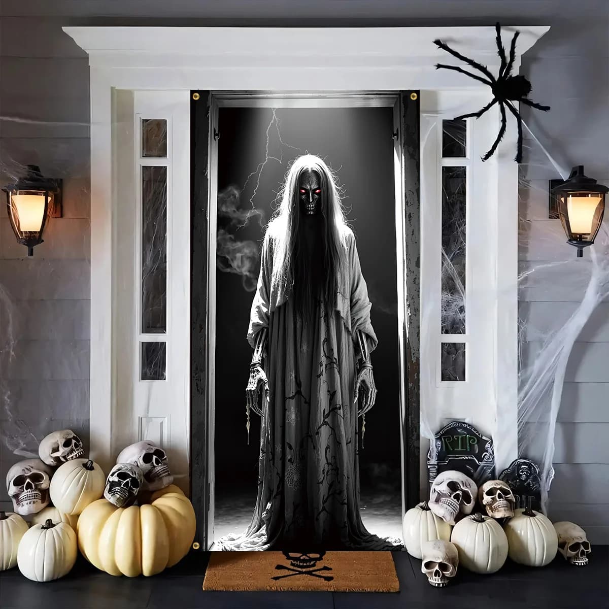 Halloween welcome banners, ghostly and spectral family banners, door frames, door flags, door curtains, party decorations