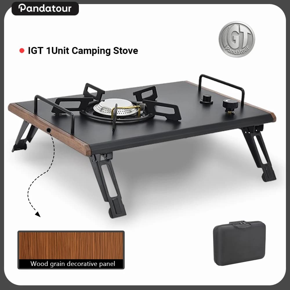 Gas cooker IGT Pandatour for Camping, ON with One Click, Table Folding Stove, Hiking Portable, Burner Plate 3500W