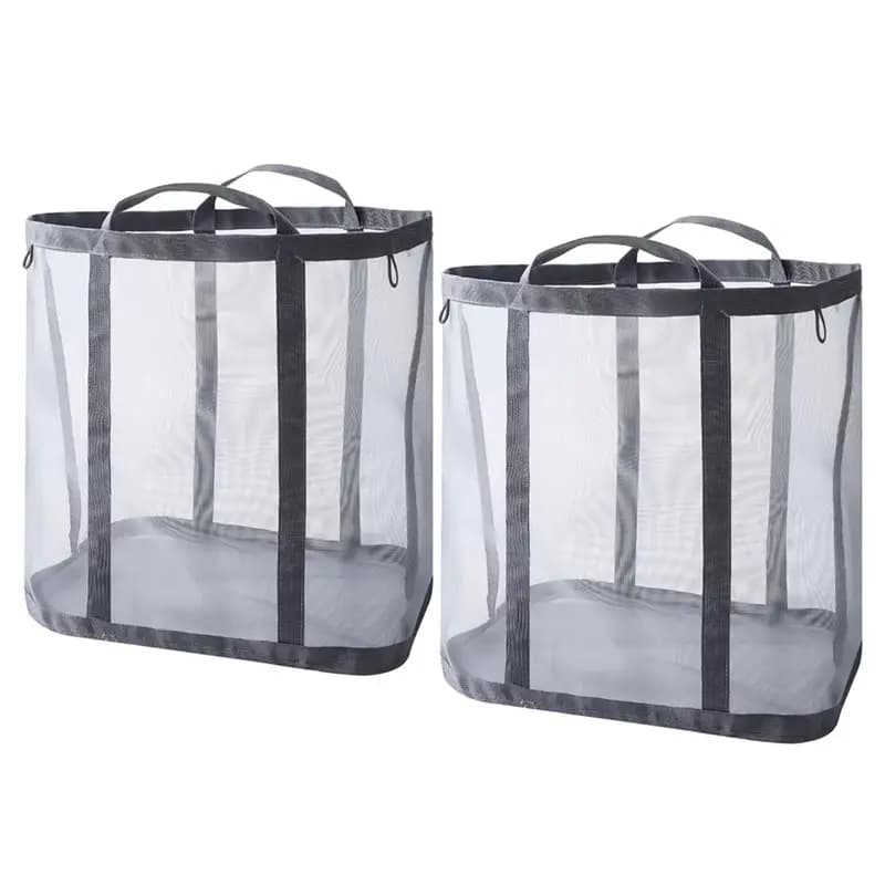 Cesto portabiancheria A03F-Mesh con manici rinforzati, borsa portaoggetti pieghevole da appendere per bagno, dormitorio, viaggi e sport
