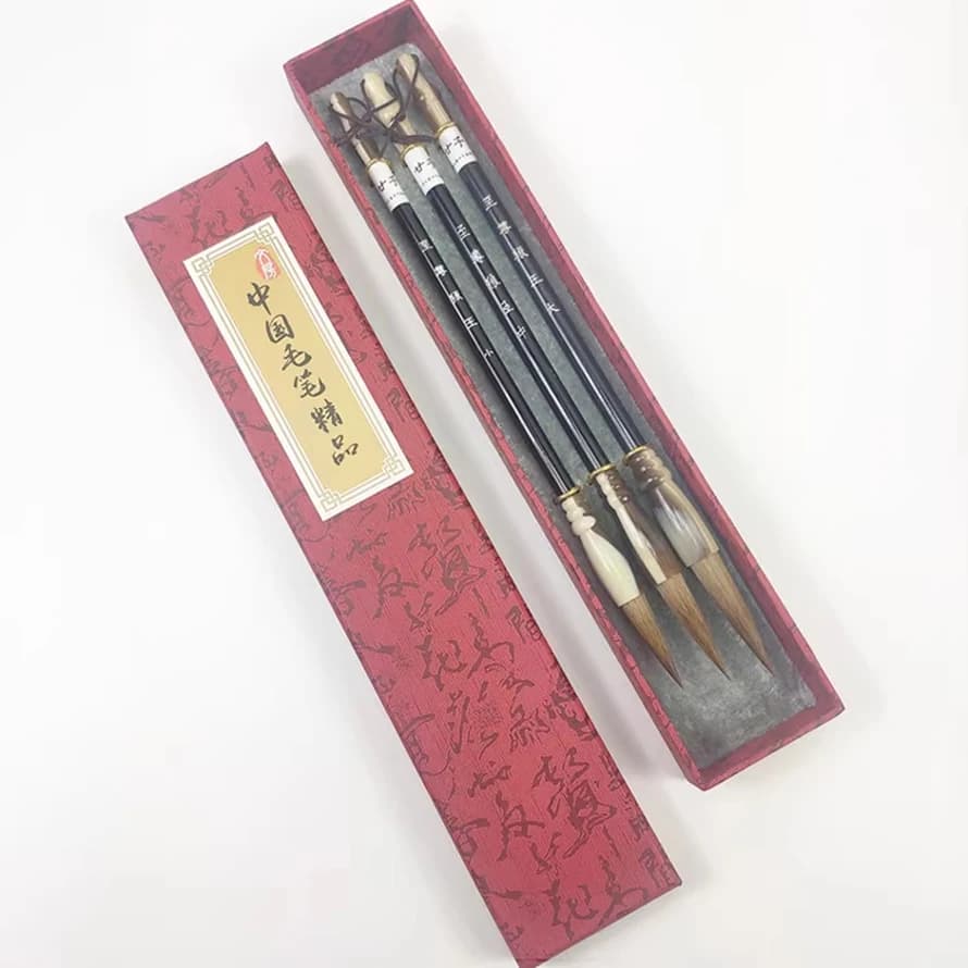 Art Supplies, 3 Sizes Calligraphy Brush Set with Gift Box, Wolf/Mixed Hair, Professional Writing Painting Kit for Artist Beginer