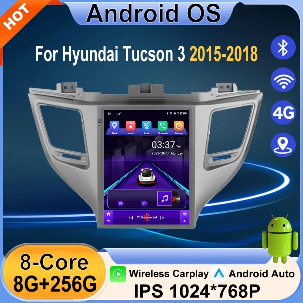 CarPlay Wireless for Hyundai Tucson 3 2015-2018, Autoradio Android 16, Multimedia Reader Video, DSP, GPS Navigation, 4G WIFI, 9.7 Inch