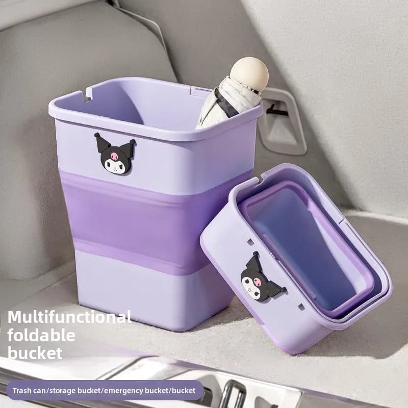 Kuromi bidone della spazzatura per auto cartone animato carino creativo squisito di alto valore pieghevole per auto campeggio secchio di stoccaggio telescopico multifunzione