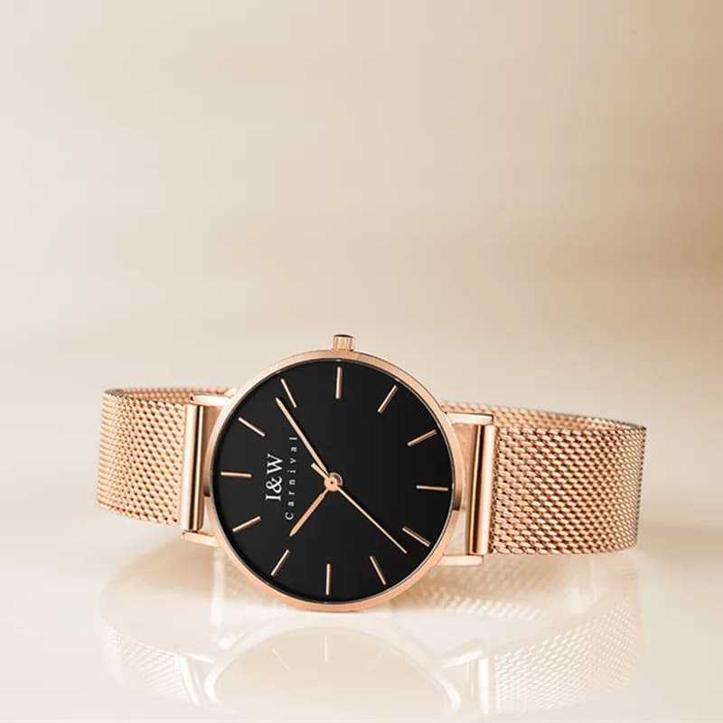 Rose Gold Silver Watches for Woman CARNIVAL Brand Luxury Women Quartz Wristwatches Ladies Fashion Waterproof Clock Reloj Mujer