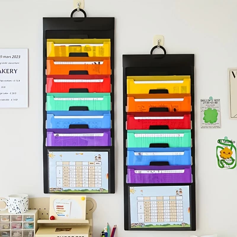 A4 Wall Mount File Organizer Multi Color Pocket Expanding Folder Portable Document Storage Pouch Homework Paper Sorting Office