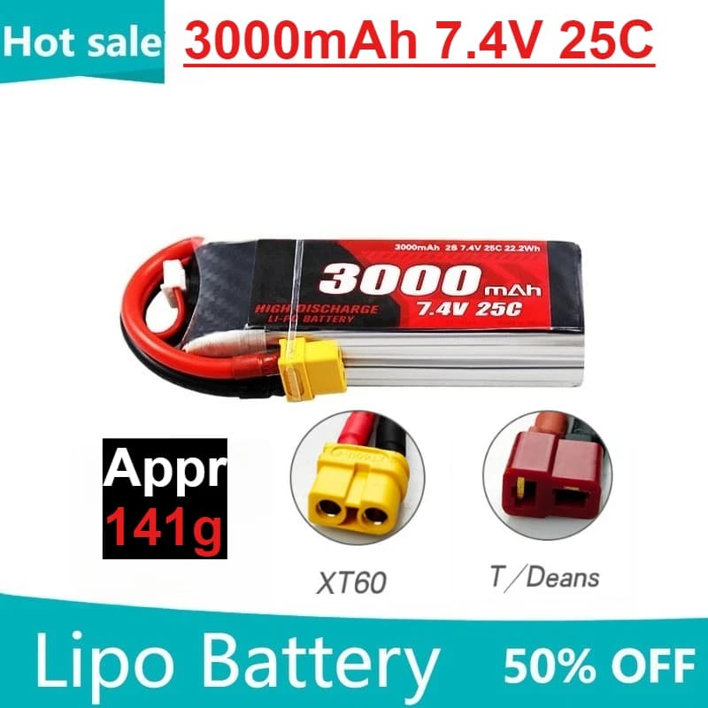 Batteria ricaricabile Lipo 3000mAh 2S 7.4V 25C per aereo Drone Quadrotor Car Boat Truck FPV