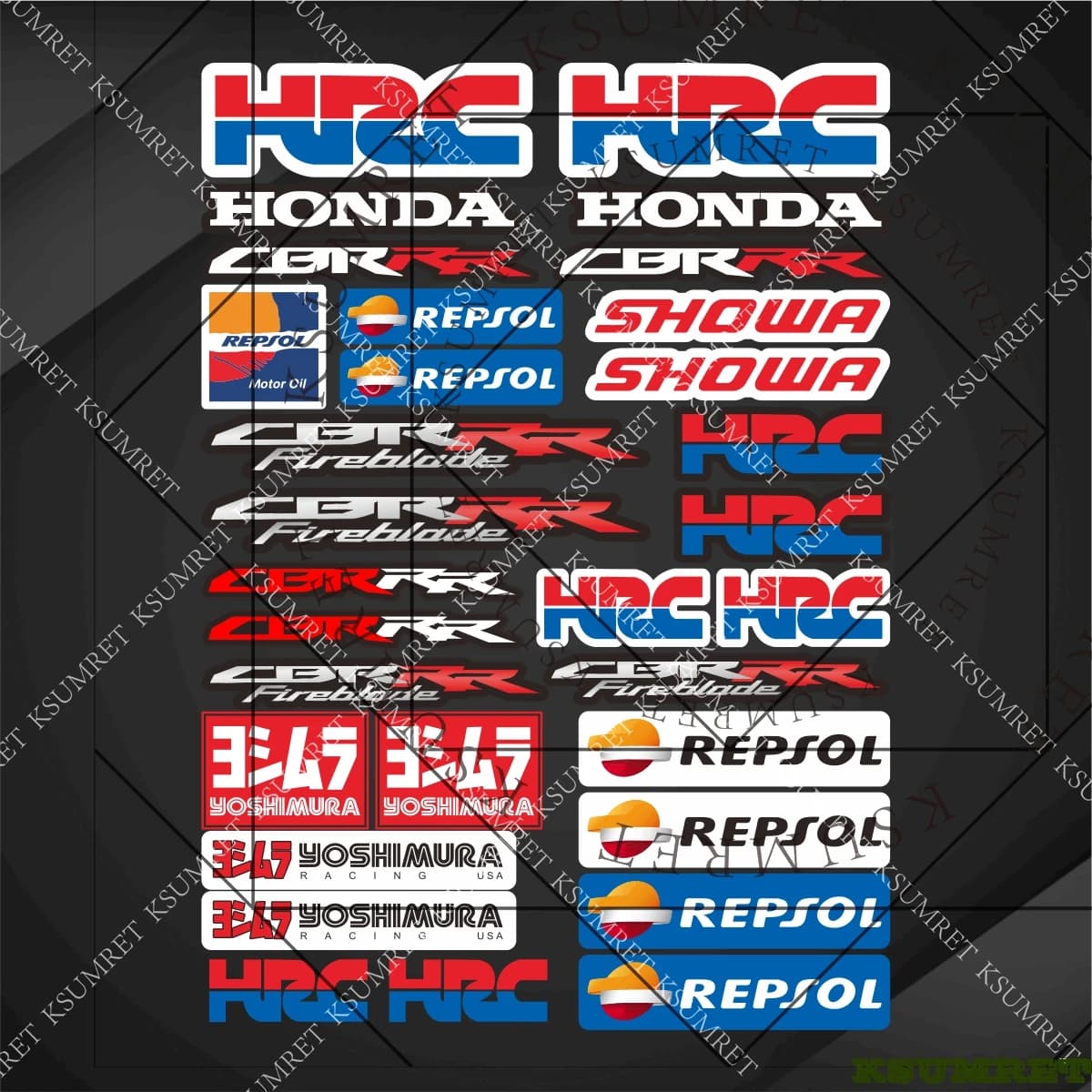 Adesivi per Moto Honda CBR FIREBLADE HRC RACING, Logo e Decalcomanie in Vinile per Serbatoio