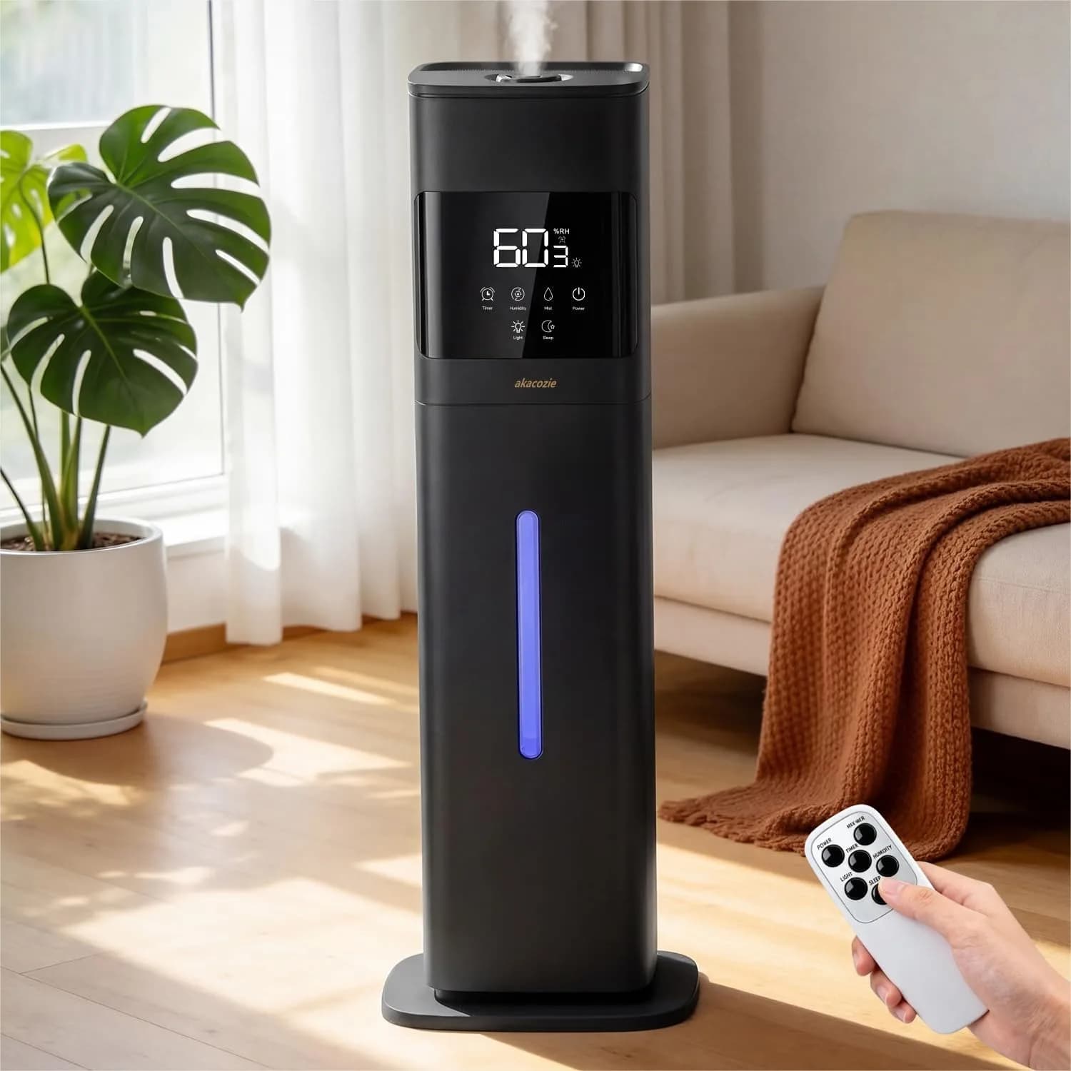 Umidificatore a nebbia fredda per ambienti di grandi dimensioni, 2,1 galloni/8 litri, con riempimento dall'alto, per camera da letto fino a 46 mq, silenzioso, a ultrasuoni, con diffusore di oli essenziali.