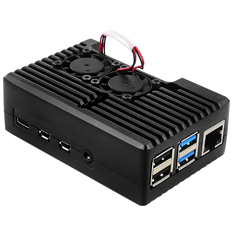 Raspberry Pi 4B aluminum alloy housing with double fan Efficient cooling protective housing for Pi model 4/400