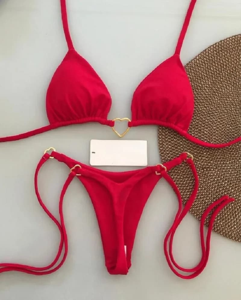Bikini Sexy con Allacciatura al Collo, Tinta Unita, Costume da Bagno Due Pezzi con Slip a Triangolo, Costume da Bagno Brasiliano