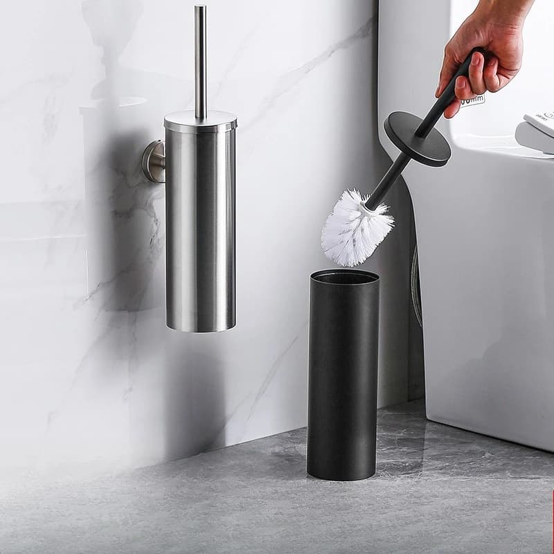 Scopino per WC in acciaio inox da pavimento con base, scopino per WC da parete per bagno, set di scopini per WC senza angoli morti
