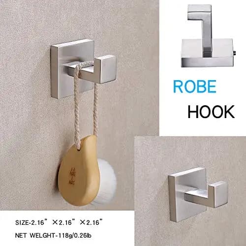 Stainless Steel 3-Piece Wall Mount Bathroom Set: 16″ Towel Bar, Toilet Paper Holder & Robe Hook, Brushed Finish