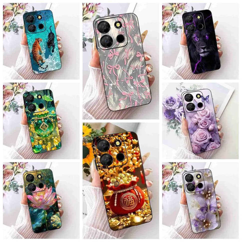 For Infinix Smart 7 Plus Case Luxury Painted Lucky Soft TPU Black Cover For Infinix Smart 7 (India) X6517 Protection Phone Cases