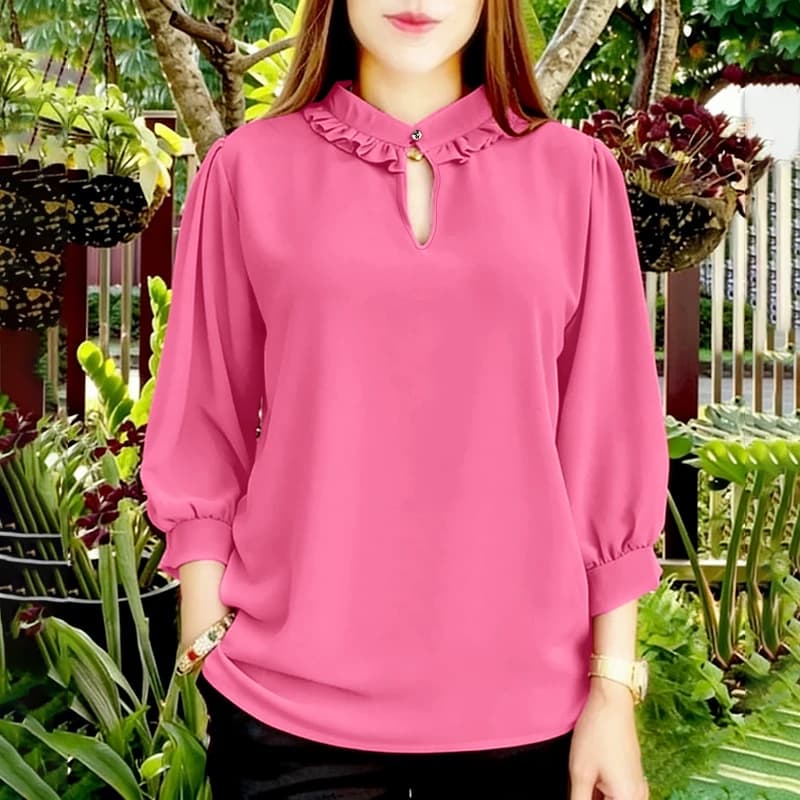 2026 ZANZEA Camicia Estiva da Donna alla Moda, Blusa a Maniche 3/4 Tinta Unita con Bottoni, Top Casual da Vacanza, Blusa Larga Oversize
