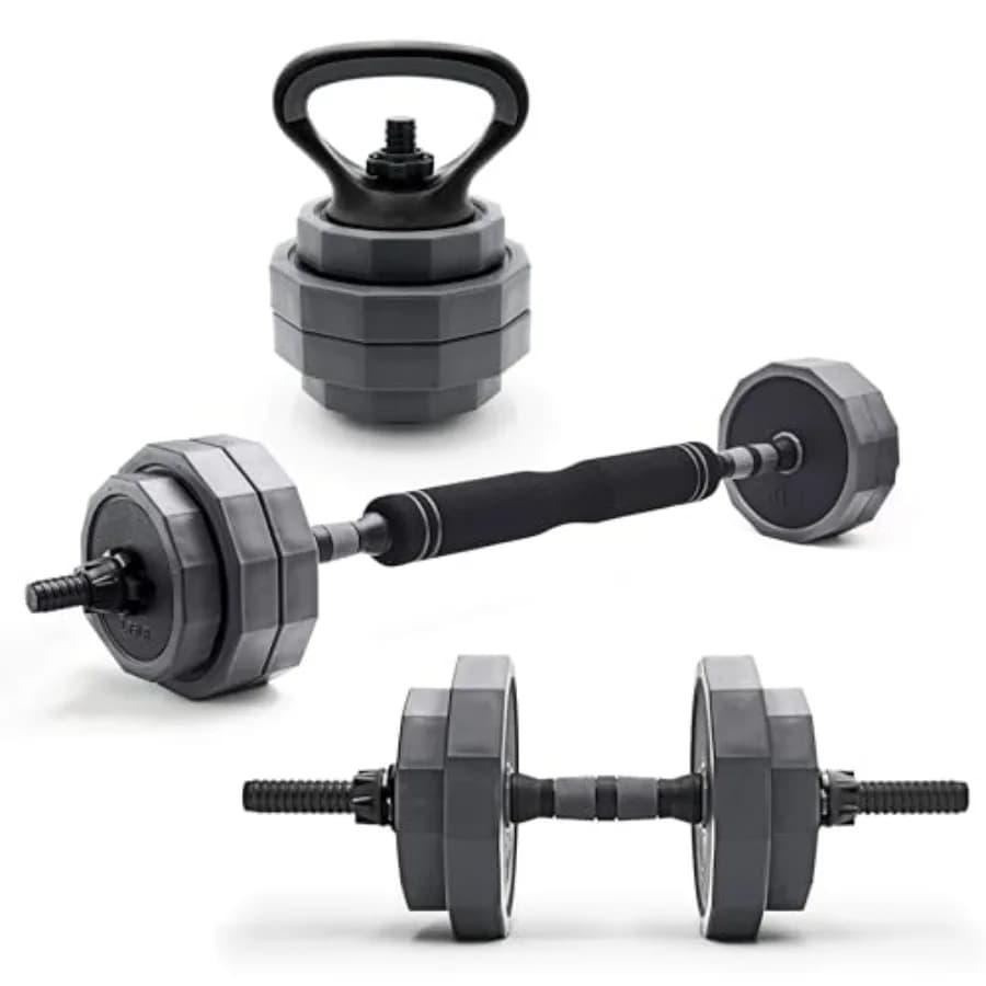 Multi-purpose adjustable weight set: versatile handlebars, barbells and kettlebells for body workouts | Set of 66 pounds