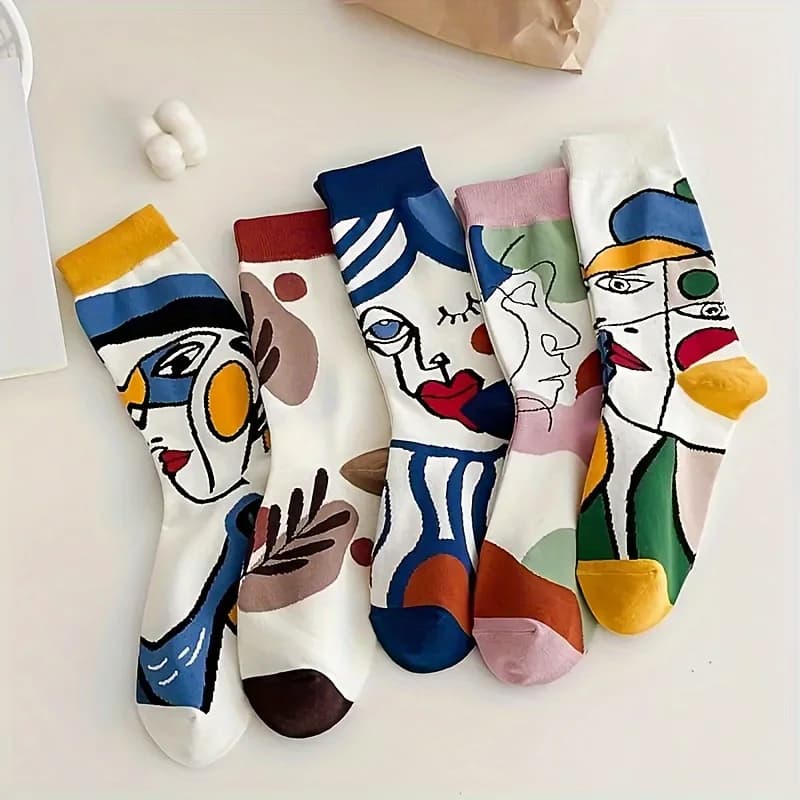 3 paia di calzini tubolari da donna con pittura a olio astratta: design artistico geometrico, calzini casual alla moda autunnali e invernali