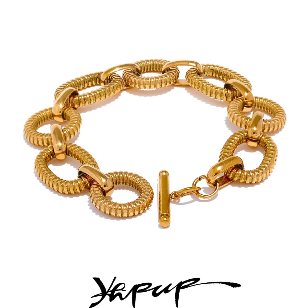 Yhpup Acciaio inossidabile 316L Struttura in metallo Bracciale a catena ovale Bracciale Uomo Donna 18K PVD placcato Toggle-Chips Gioielli di dichiarazione