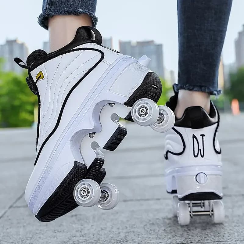 Scarpe a rotelle per adulti unisex retrattili a quattro ruote scarpe da passeggio per ragazze ragazzi Parkour sneaker elegante skate 2 in 1 puleggia rimovibile