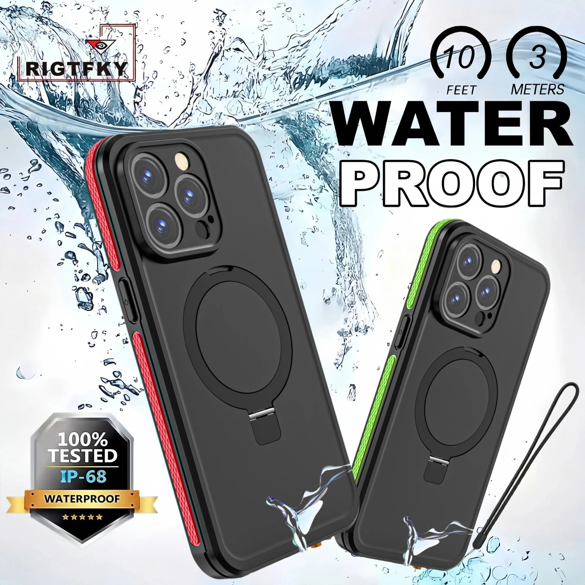 360 ° Complete Protective Case for iPhone 17 16 15 Pro Max 17 Air, Waterproof IP68, Dustproof, for Snorkeling, Swimming, with Support