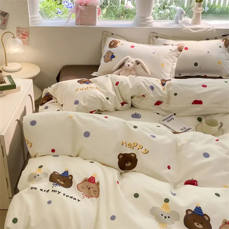 Bed Linen Set with Nice Dinosaurs, Style Ins, for Boys and Girls, Padded Cover, Faithful, Flat Bed Sheet, Single Size and Queen, New Bed Linen Set