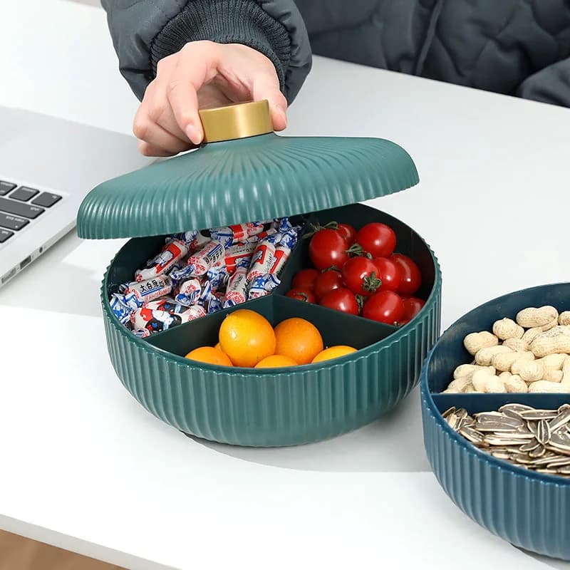 Piatto per Frutta di Lusso, Vassoio a Griglia per Frutta Secca da Soggiorno, Porta Caramelle per Capodanno, Vassoio in Plastica per Snack e Frutta Secca con Coperchio