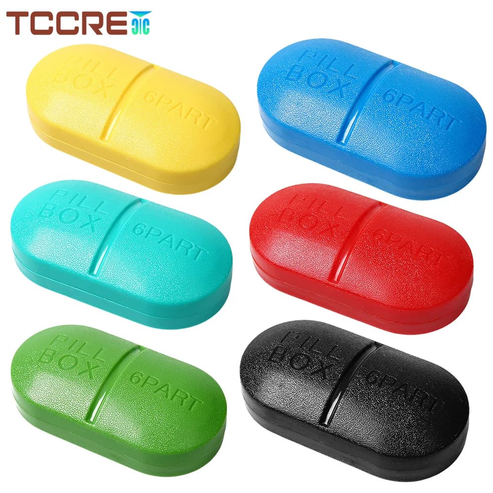 1 travel pill holder with 6 compartments, pill holder for vitamins, supplements, container for medicine pills for purse