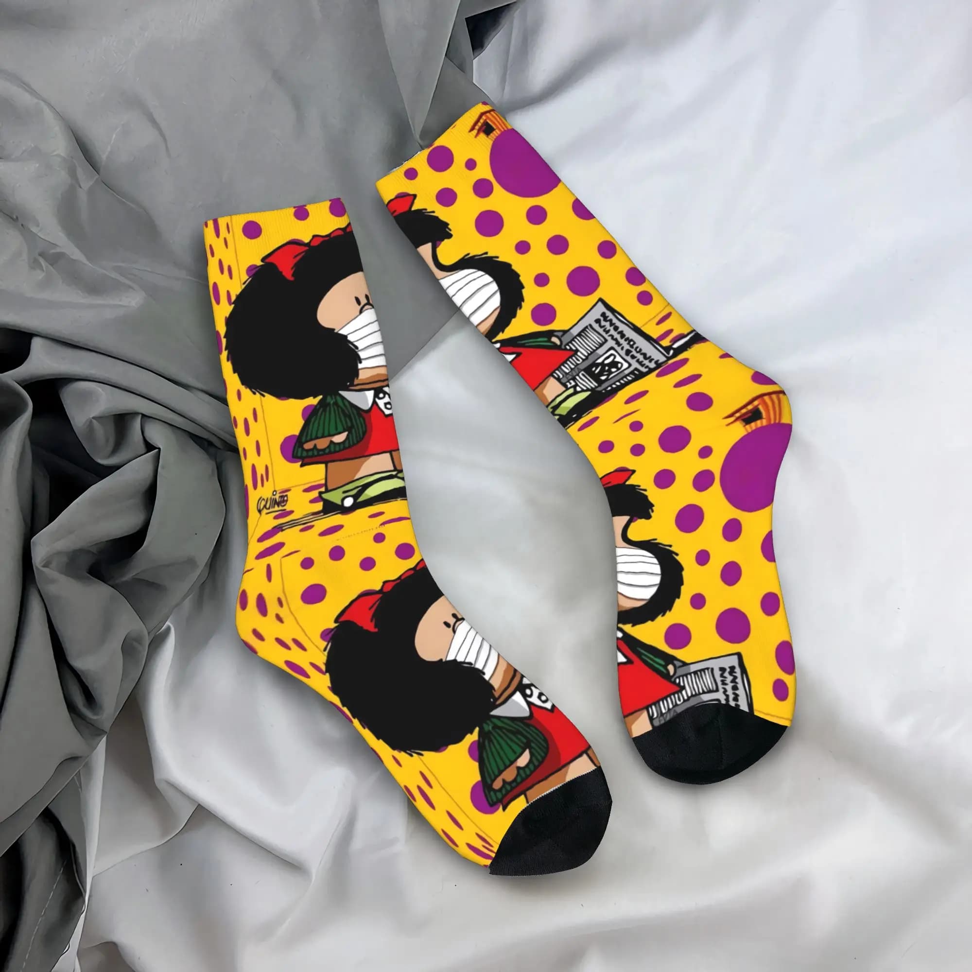 Custom Mafalda Quino Comic men's socks, fun unisex socks with 3D print, dress socks with cartoons and manga