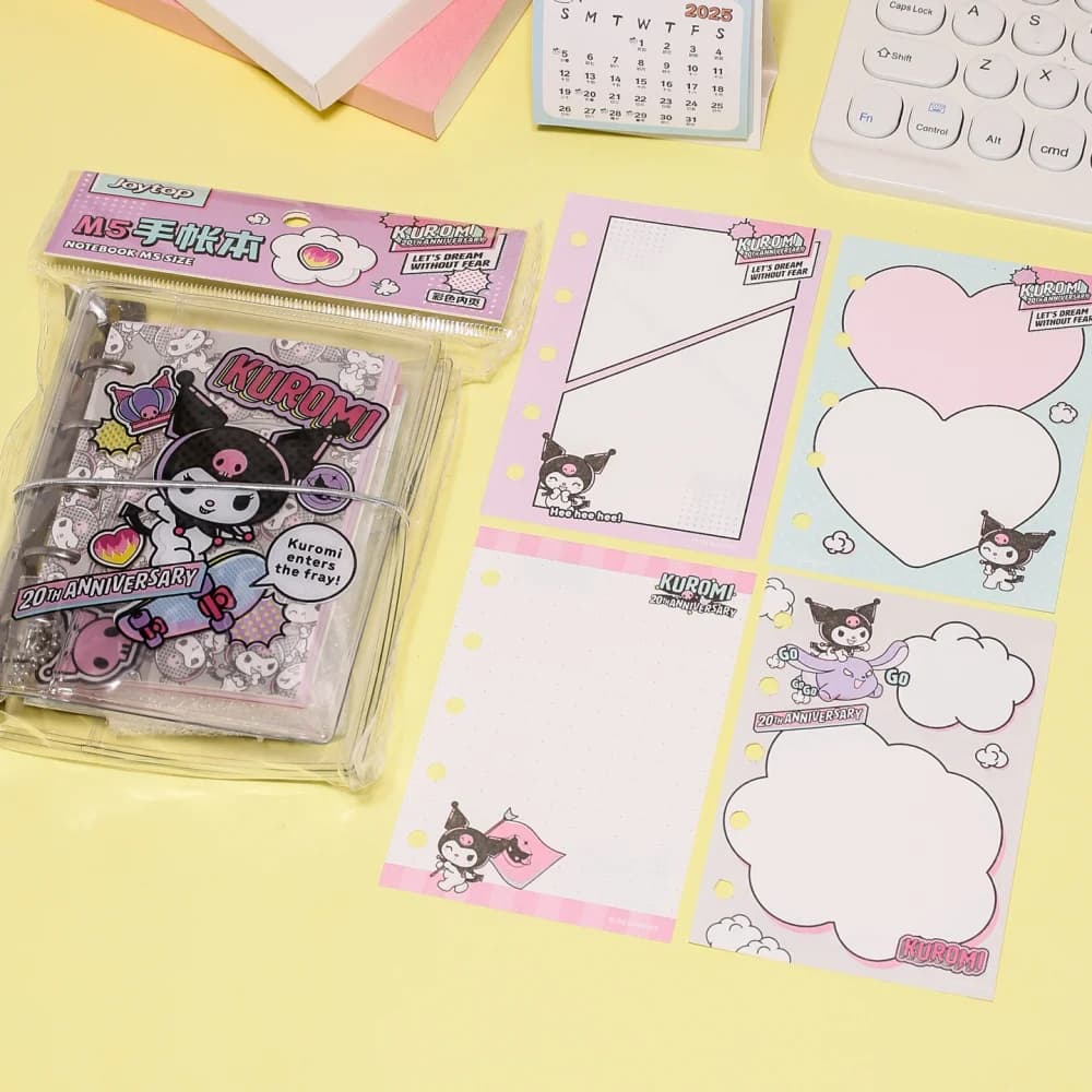 Autentico Album Rilegato Sanrio con Fogli Staccabili, Quaderno Portatile M5 con Illustrazioni di Kuromi, Agenda, Quaderno per Appunti, Articoli di Cancelleria Scolastica, Regali per Ragazze