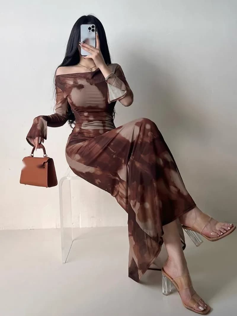 Abito lungo Tie-dyed con colletto in Pile puro desiderio stile ragazza piccante abito plissettato snellente colorato a contrasto abito elegante dolce 4 me1