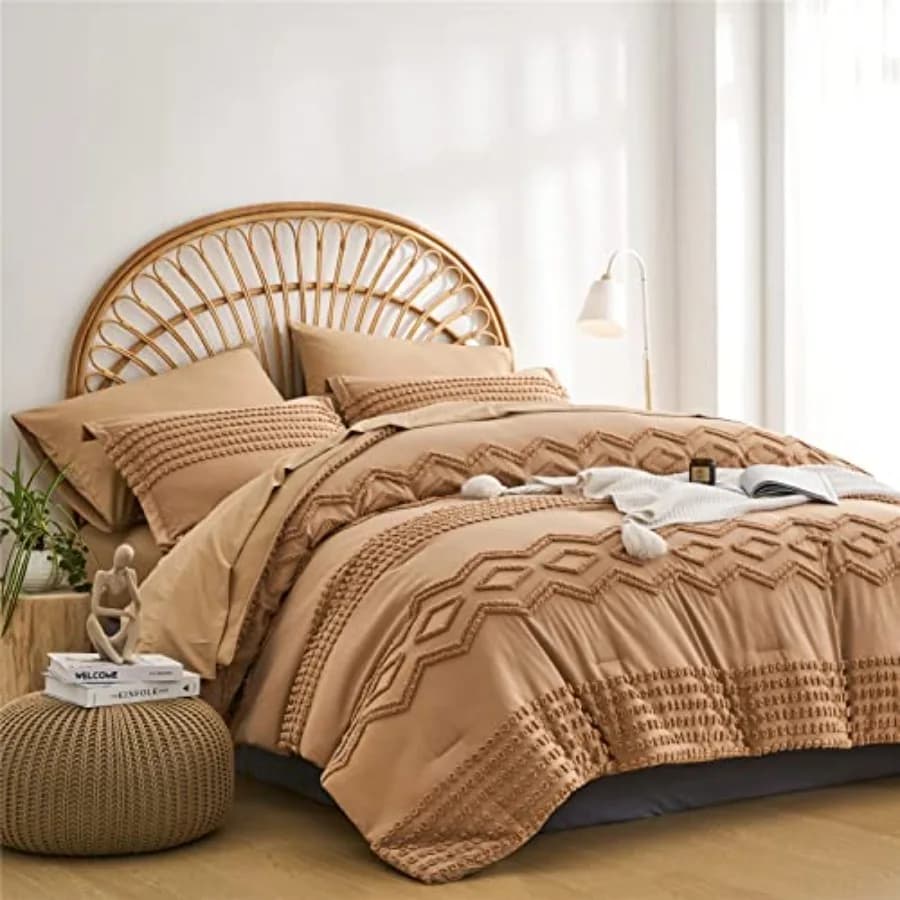 Set Copripiumino Trapuntato King Size 7 Pezzi, Set Letto Shabby Chic Boho con Copripiumino e Lenzuola, Set Letto Texturizzato con Pompon per Tutte le Stagioni