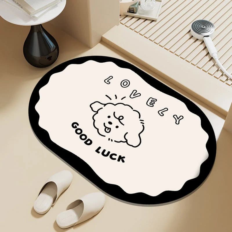 VIKAMA Cute Line Dog Bathroom Mat Non-Slip Absorbent Washable Floor Rug for Shower Room Entryway Home Decor