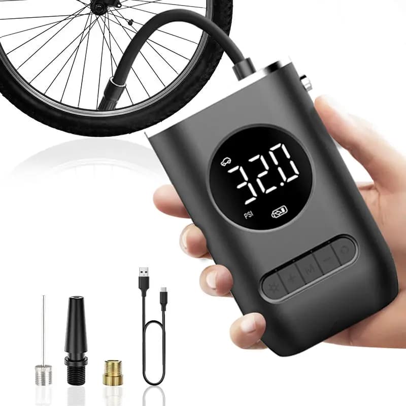 Mini Bike Tire Inflator Portable Air Compressor 150PSI Cordless Tire Pump, Air Pump for Car with Pressure Gauge, LED Light