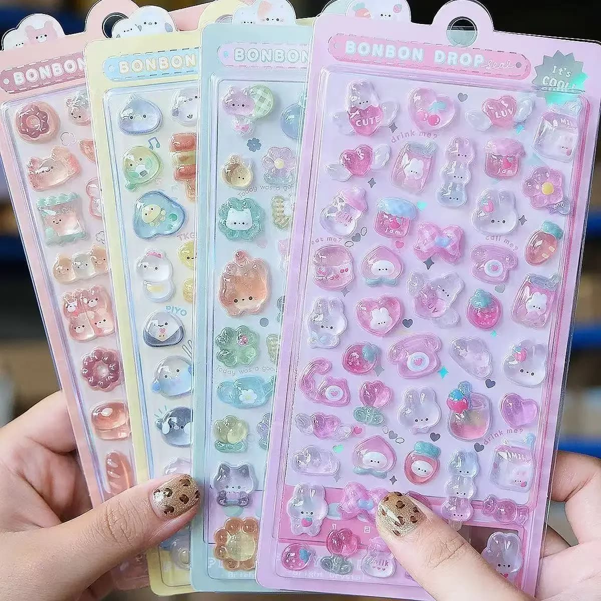 =-=2027Kawaii 3D Jelly Resin Stickers Cute Cartoon Sparkle Transparent Decals for Scrapbooking Phone Case Laptop DIY Decor