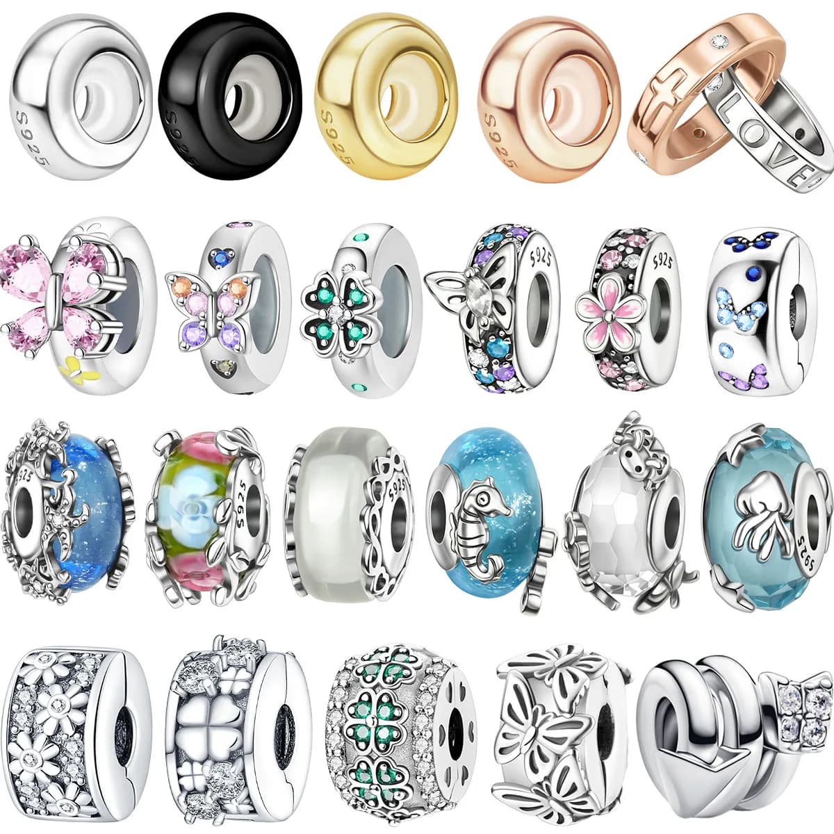 Perline Distanziatrici Rotonde Colorate in Argento Sterling 925 con Clip in Silicone per Bracciali Fai-da-Te e Gioielli Raffinati