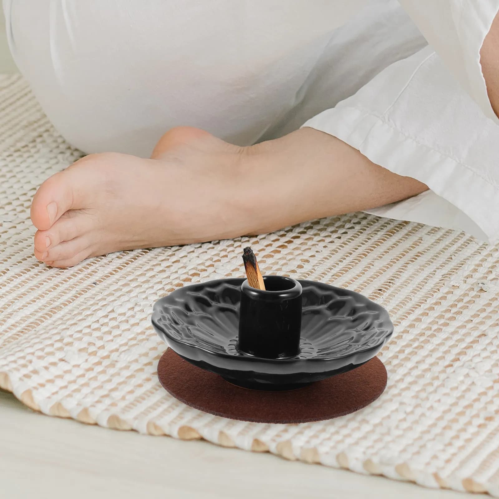 Set di 1 Porta Incenso in Ceramica, Vassoio Purificante per Bastoncini, Design Moderno, Decorazione da Tavolo Stabile, Bruciatore per Salvia, Bastoncini in Legno per Aromaterapia