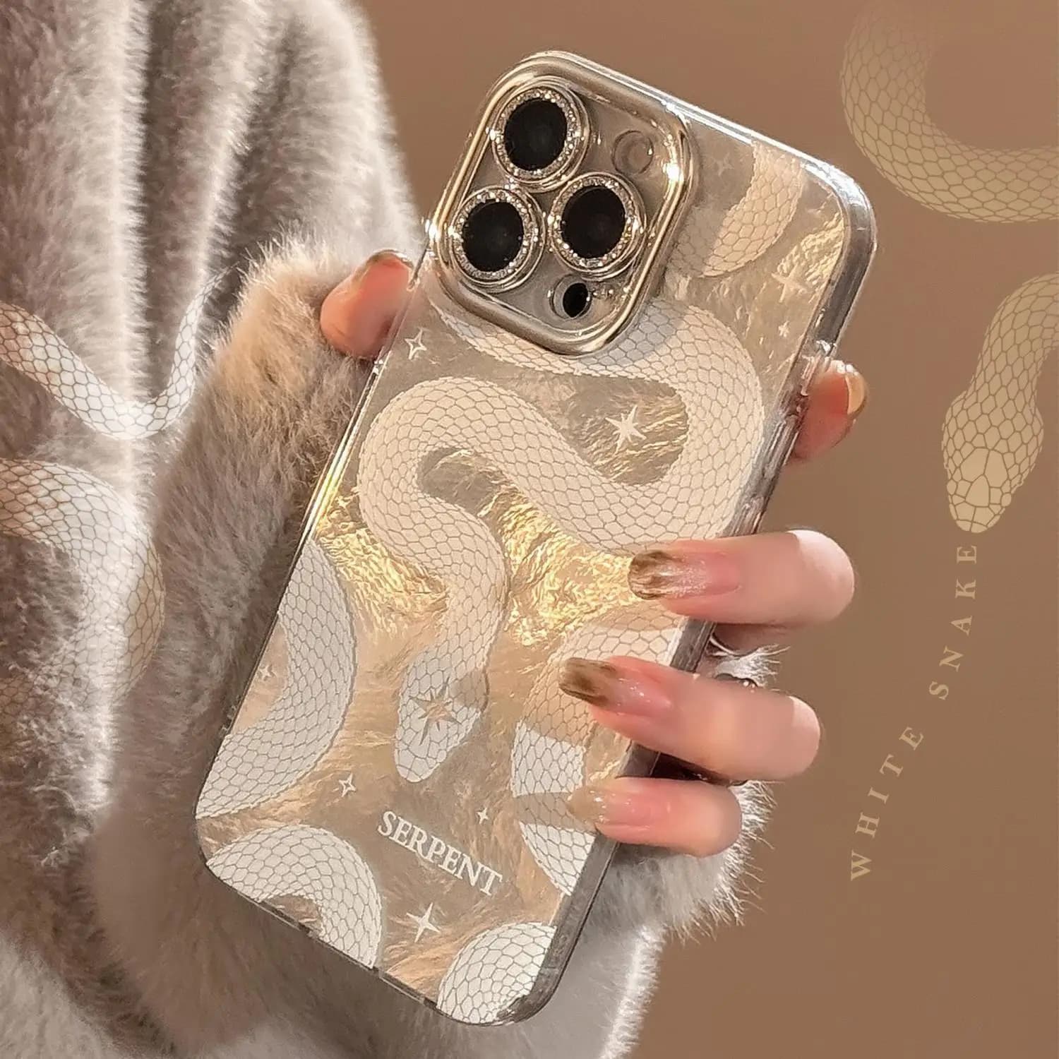 Fashion white snake Phone Case for Samsung Galaxy S25 S24 S23 S22 S21 FE Ultra Plus 4G 5G Feather Texture Back Cover