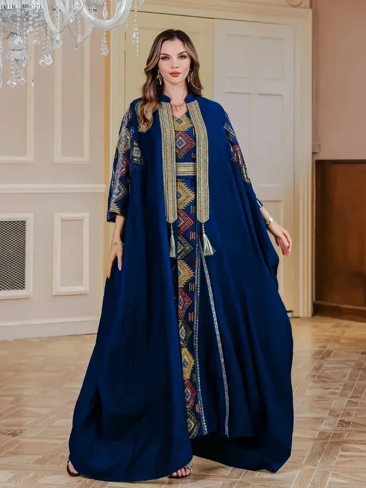 Eid Musulmano 2 Pezzi Set Donne Abiti Ricami Aperto Abaya Vestito Jalabiya Ramadan Dubai Caftano Del Partito Abiti Cardigan Veste 2026