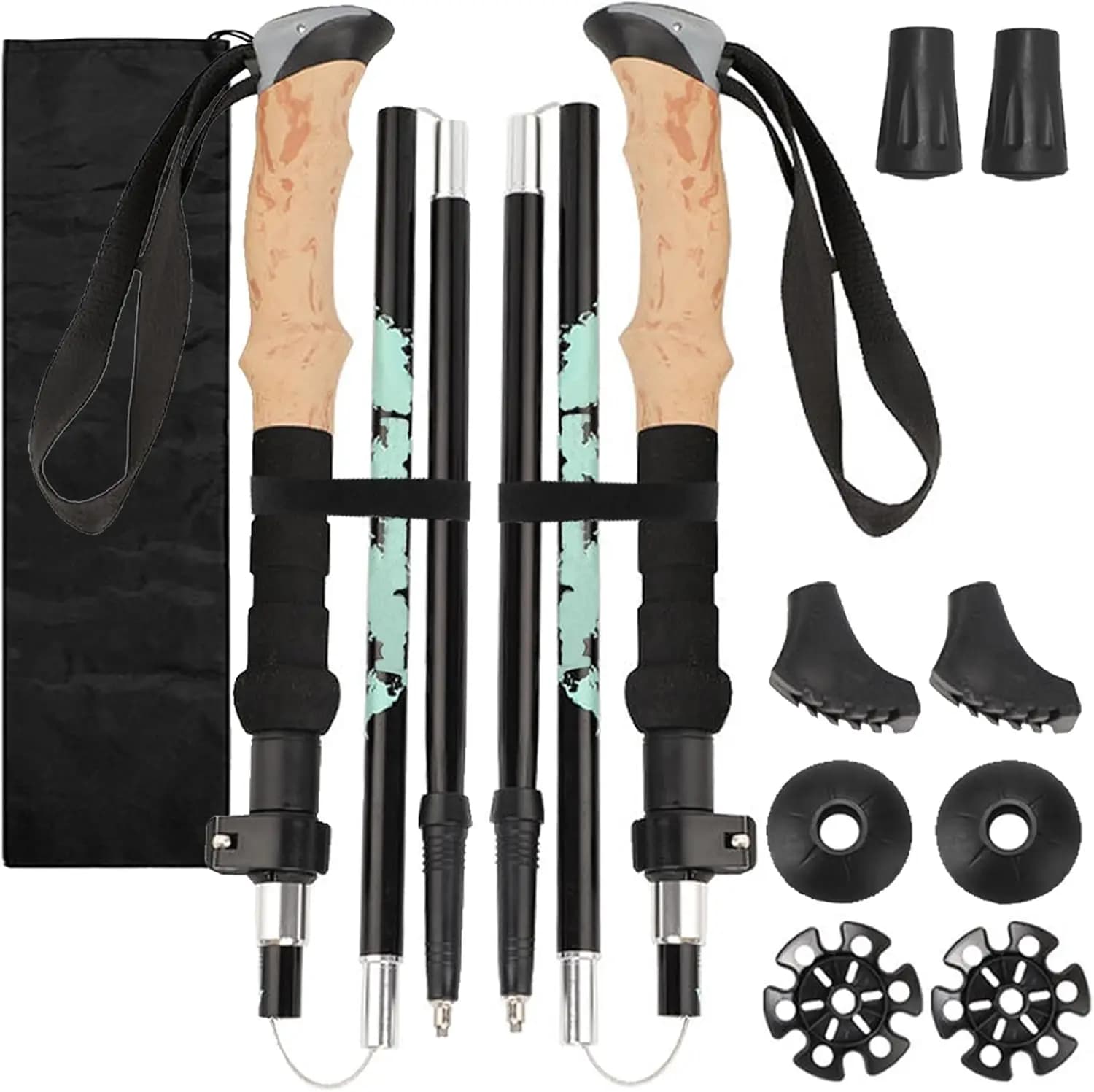 Ultralight Aluminum Foldable Trekking Sticks, Adjustable Stroller Sticks with Cork Grip and Tips Kit